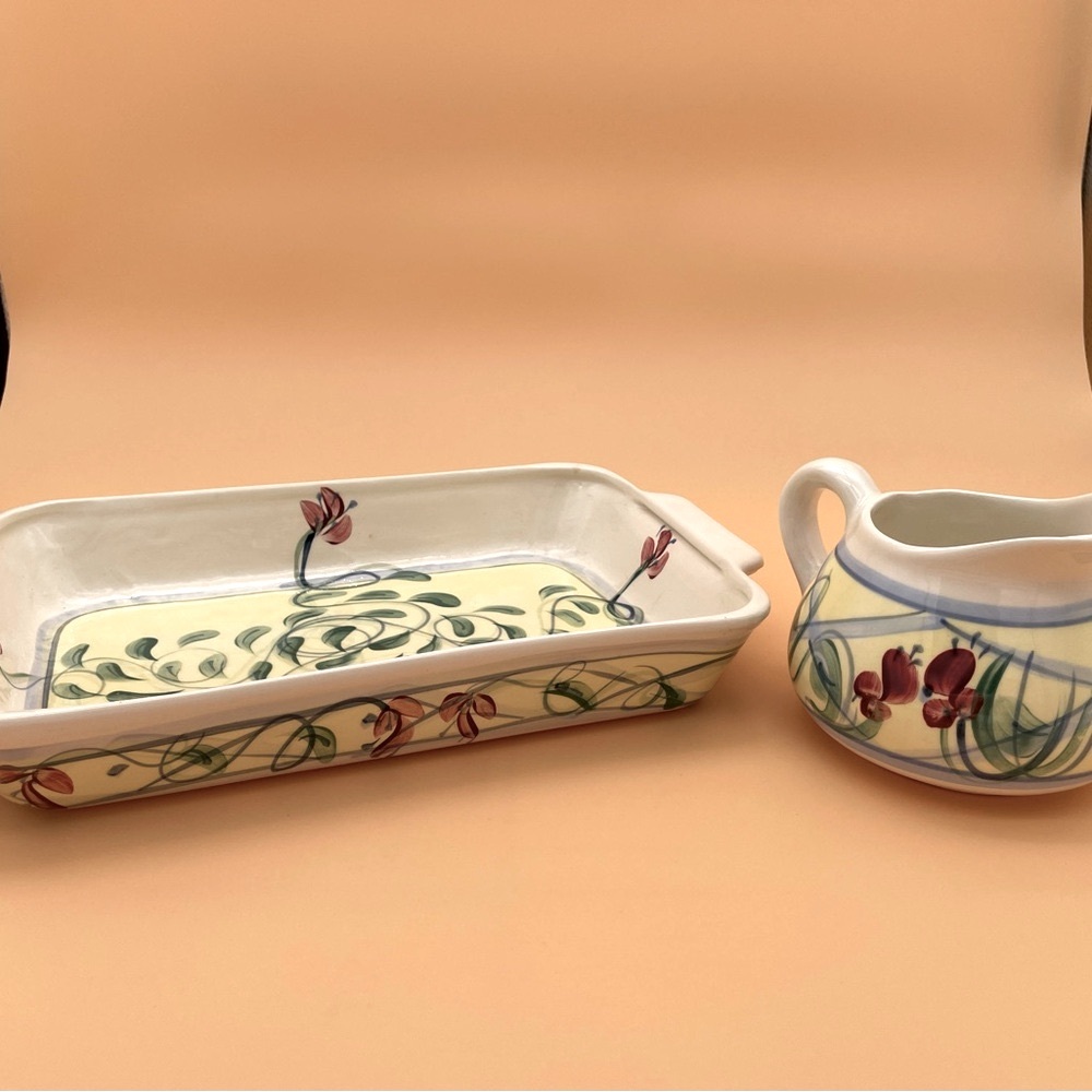 Vintage Gail Pittman Maypop Pattern Casserole Dish and Creamer
